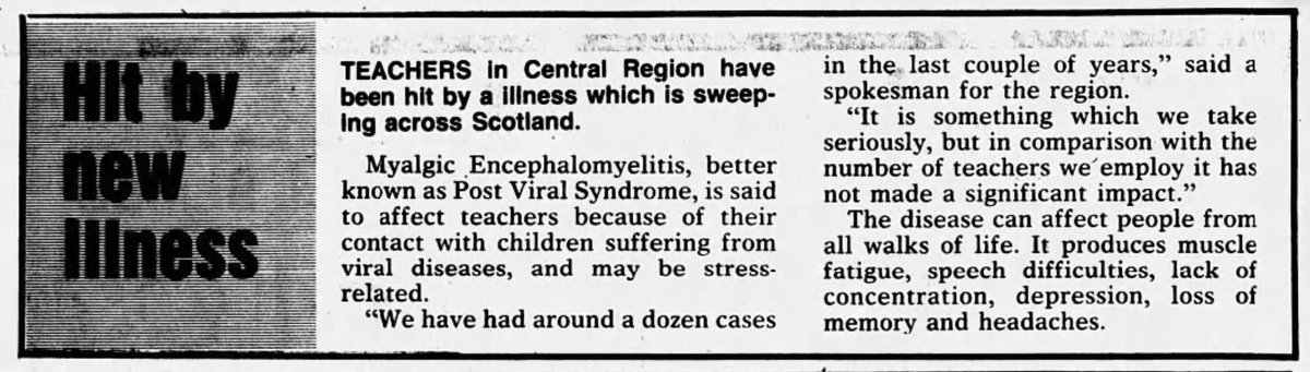 Thirty-six years ago today. The Stirling Observer, Scotland. 15th April 1988. #MyalgicEncephalomyelitis #myalgice #cfs #cfsme #mecfs #chronicfatiguesyndrome.