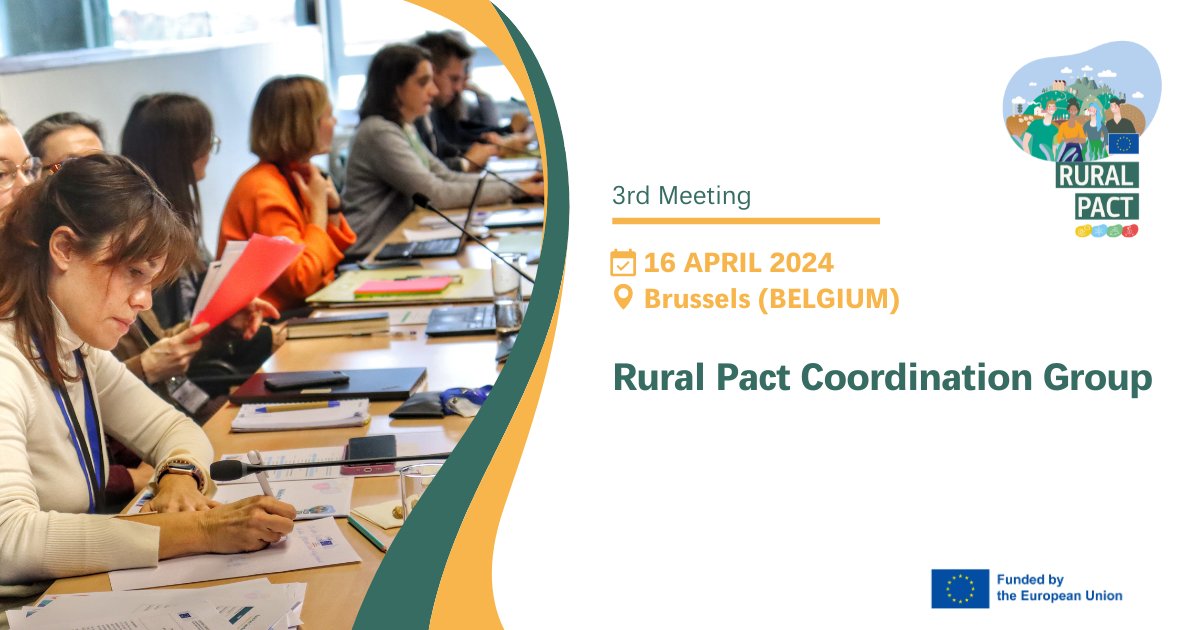 3rd meeting of #RuralPact Coordination Group (RPCG) about to kick off: bit.ly/49AvpQw
Today, we’ll:
👉Exchange on @EU_Commission's #RuralVisionEU report & ways forward
👉Follow up on priority 2024 RPCG actions
👉Discuss how to get the Rural Pact down to the local level