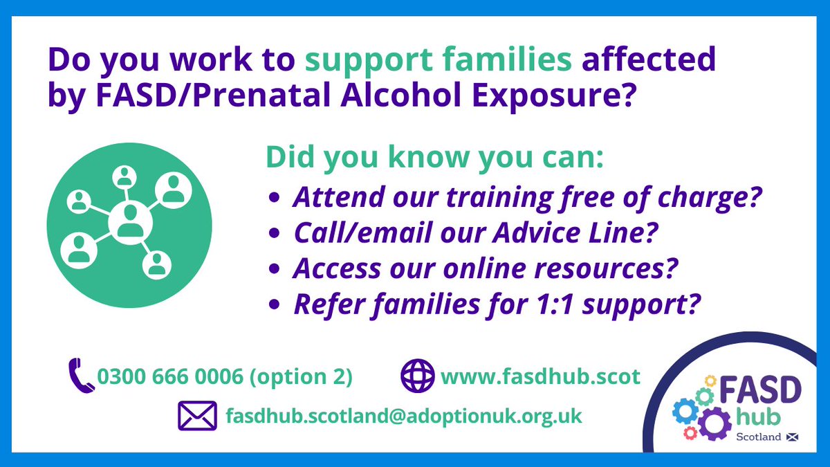 Do you work with families who care for children/young people who may have been prenatally alcohol exposed (PAE)? We provide a range of services to families and those who support them. To find out more, get in touch with our #FASD advisors. #FASDWorkingTogether