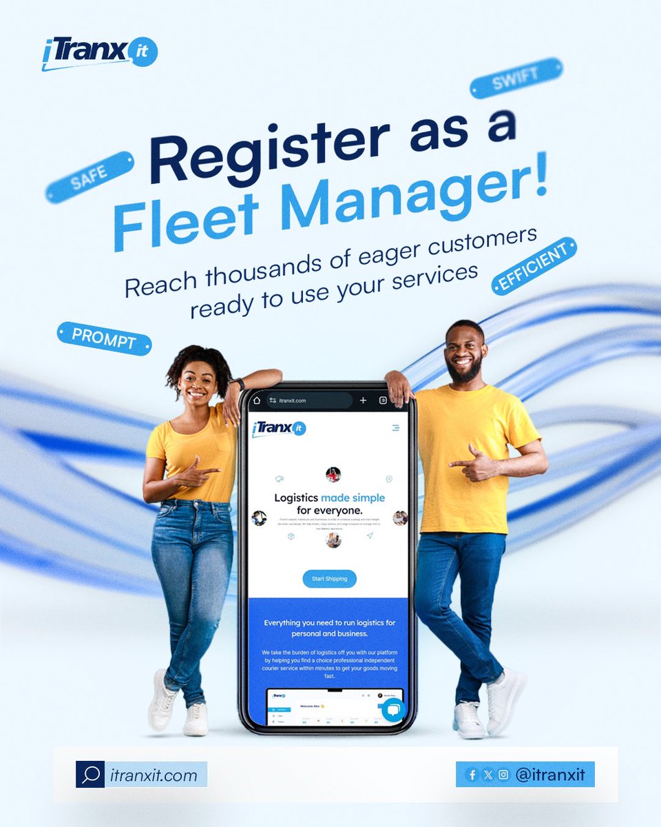 Running a Logistics /Dispatch Company doesn’t have to be difficult. Register as a fleet Manager on ITranxit and enjoy numerous benefits. Simply visit itranxit.com to begin.