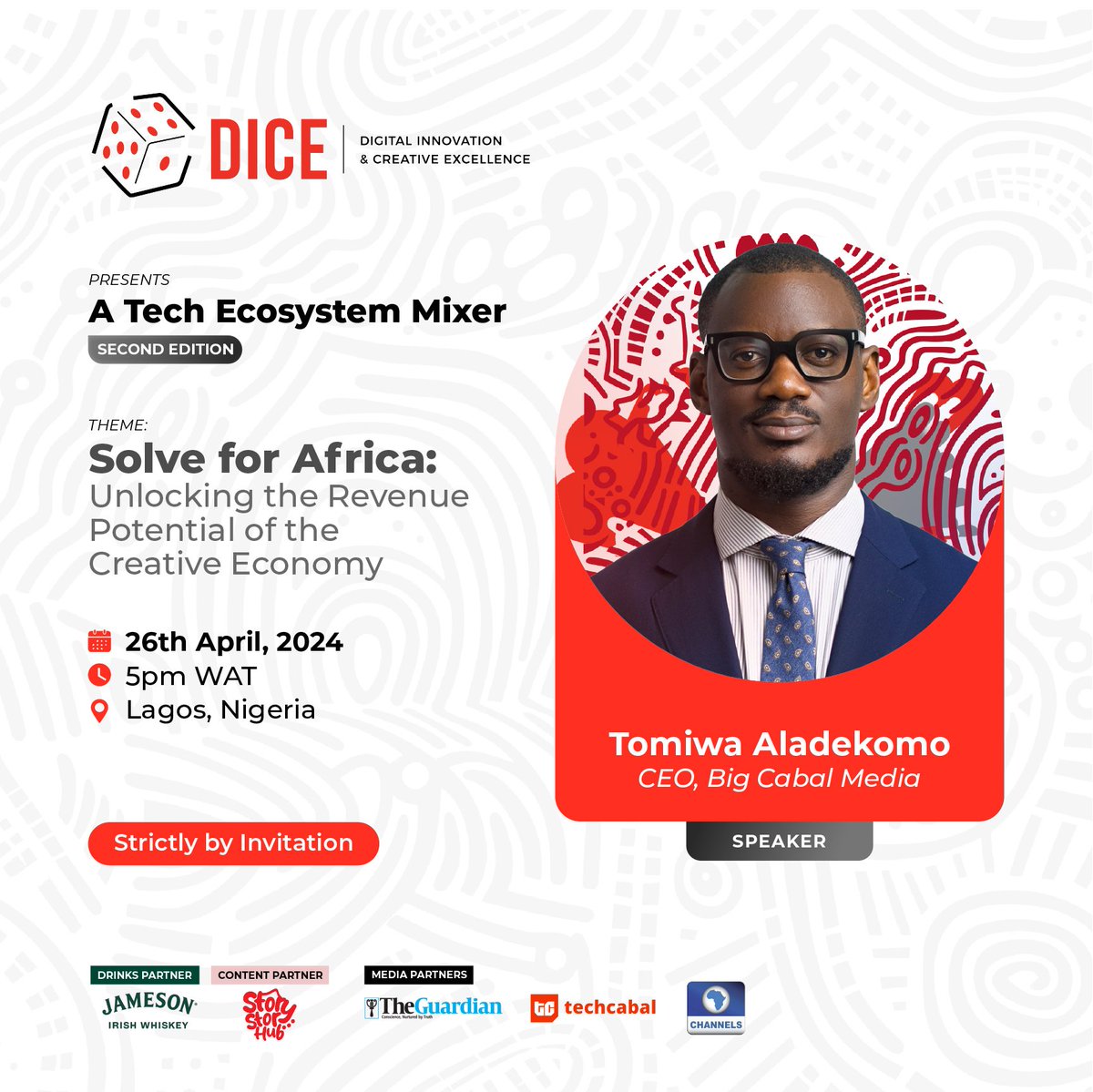 MEET OUR SPEAKER - @iamtomiwa, the CEO of Big Cabal Media; publishing TechCabal & Zikoko, and a Board Member of the Africa Tech & Creative Group. His passion and pace-setting work is exceptional.

Visit dice.beyondlimitsafrica.com for a chance to attend.

#SolveForAfrica #DICEMixer