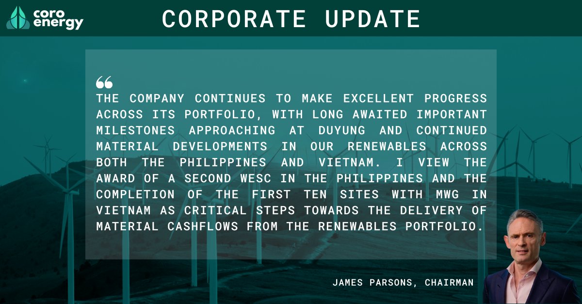 CoroEnergy's tweet photo. Coro recently announced a corporate update on its business &amp; operational activities:

⚫Eurobond lenders again show support
⚫Developing two further 100MW onshore wind projects in the #Philippines
⚫#Solar construction underway in #Vietnam

Full RNS: https://t.co/O65bdrU6os https://t.co/GzveUY8gr0