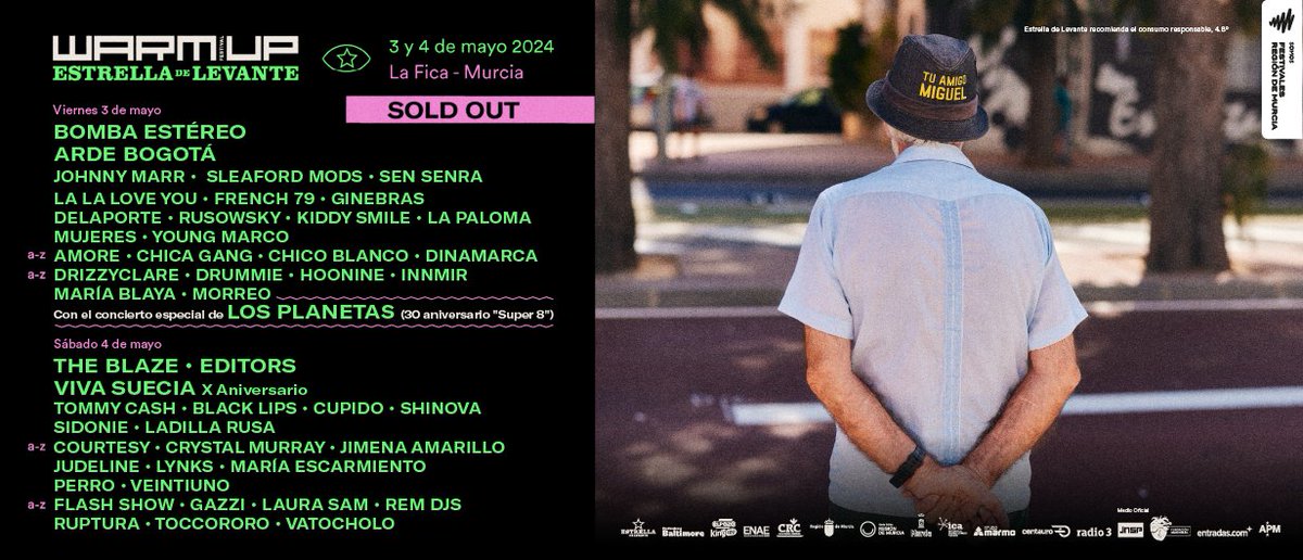 sold out y a pocos días del <a href="/WARMupfestival/">WARM UP Estrella de Levante</a>  deseando ver en el enorme escenario <a href="/estrellalevante/">Estrella de Levante</a>  a grandes grupos como Los Planetas, The Blaze, Editors, Sleaford Mods o Viva Suecia. Descubrir  propuestas como Amore, Dinamarca, Maria Escarmiento o Gazzy.. multure.es/2024/04/15/war…