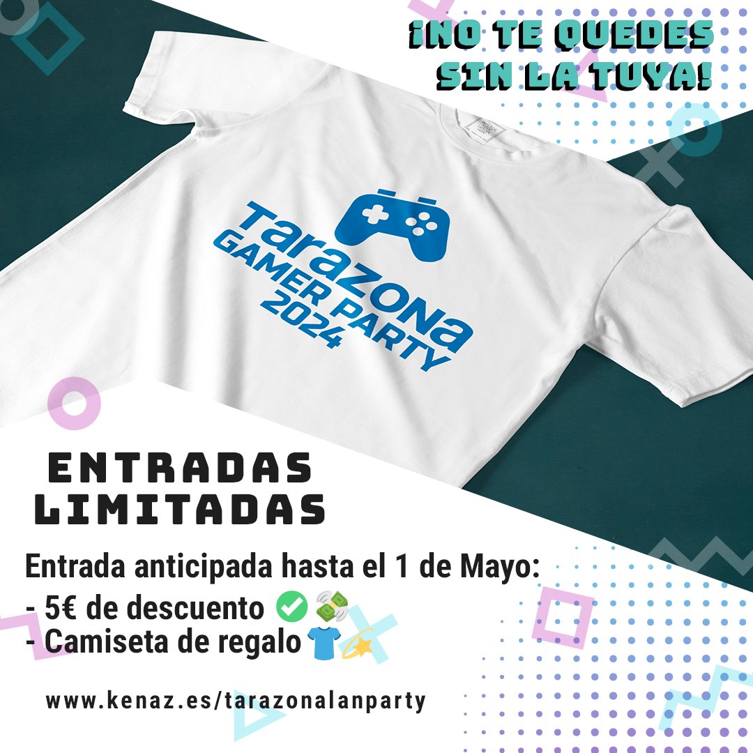 KenazESports's tweet photo. 🎉¡Tenemos nueva camiseta!

🎟Recordad que solo con tu entrada anticipada recibirás 5€ de descuento en tu entrada y esta camiseta de regalo.

👫Con la inscripción también os aseguráis plaza junto a vuestros amigos indicando el mismo nombre de Clan.

https://t.co/okQQXnM2bJ https://t.co/kf4FJIJP1I