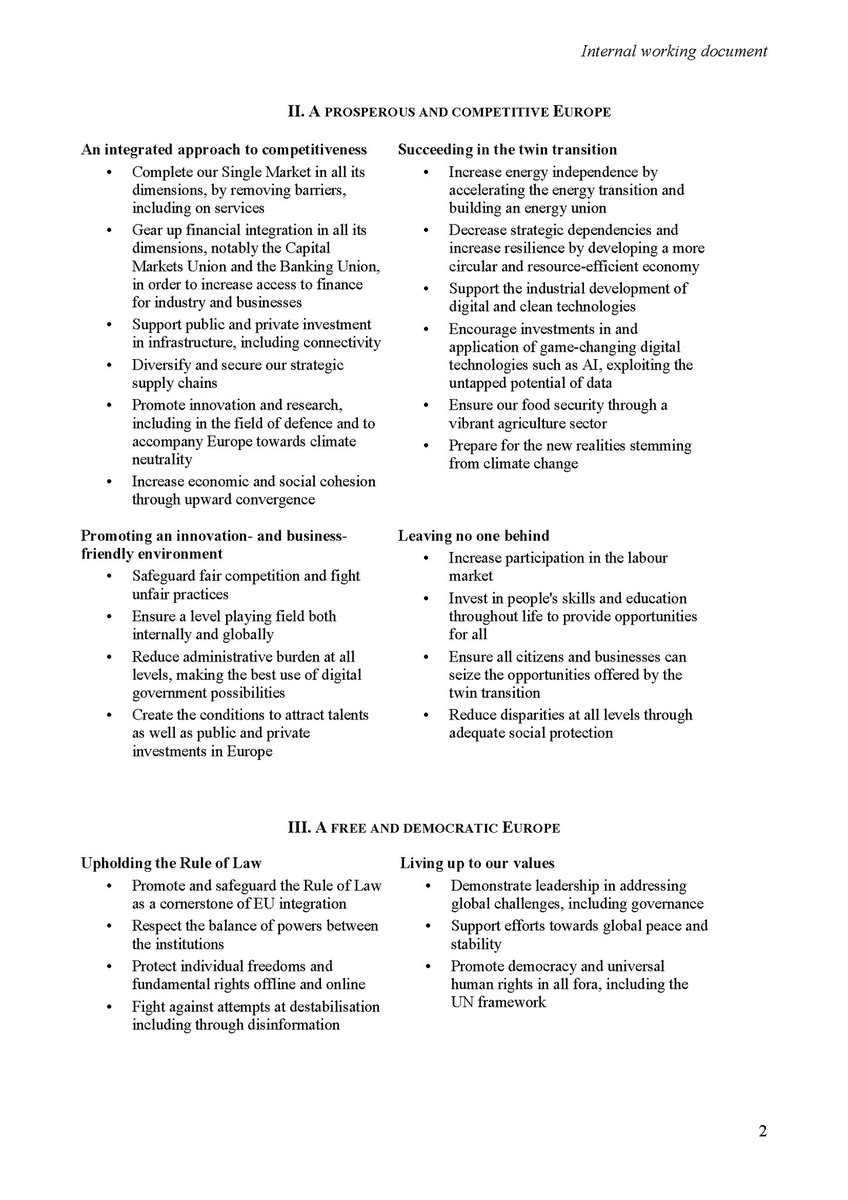 🚨L'agenda stratégique 2024-29 du Conseil a fuité: #UE de la sécurité et du business.

❌ Europe sociale a peine mentionnée
❌Climat &amp; environnement absents: total black out sur le #Pactevert!

Mesures sociales urgentes contre précarité croissante et montée de l'extrême droite!