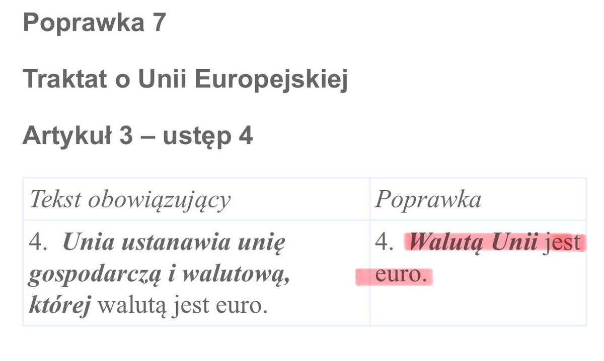 Raport PE nt zmian Traktatów UE stanowi że waluta €URO ma być obowiązkowa ⬇️