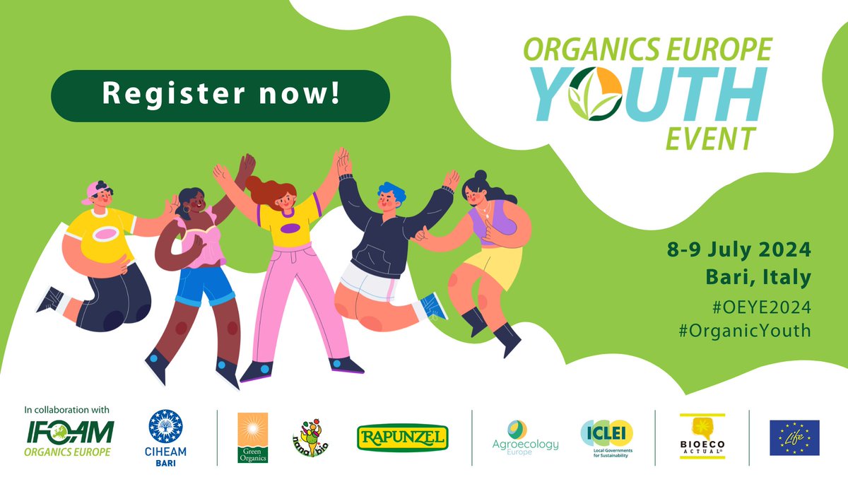 Agroecology Europe (@agroecologye) on Twitter photo The Organic Europe Youth Event (OEYE) will be held on 8-9 July 2024, in Bari🇮🇹🏝️ with an optional excursion on 10 July. <a href="/OrganicsEurope/">IFOAM Organics Europe</a>’s event is an incredible opportunity for the #youth enthusiastic about #sustainable #agriculture and #foodsystems.
organicseurope.bio/what-we-do/you… The Organic Europe Youth Event (OEYE) will be held on 8-9 July 2024, in Bari🇮🇹🏝️ with an optional excursion on 10 July. <a href="/OrganicsEurope/">IFOAM Organics Europe</a>’s event is an incredible opportunity for the #youth enthusiastic about #sustainable #agriculture and #foodsystems.
organicseurope.bio/what-we-do/you…