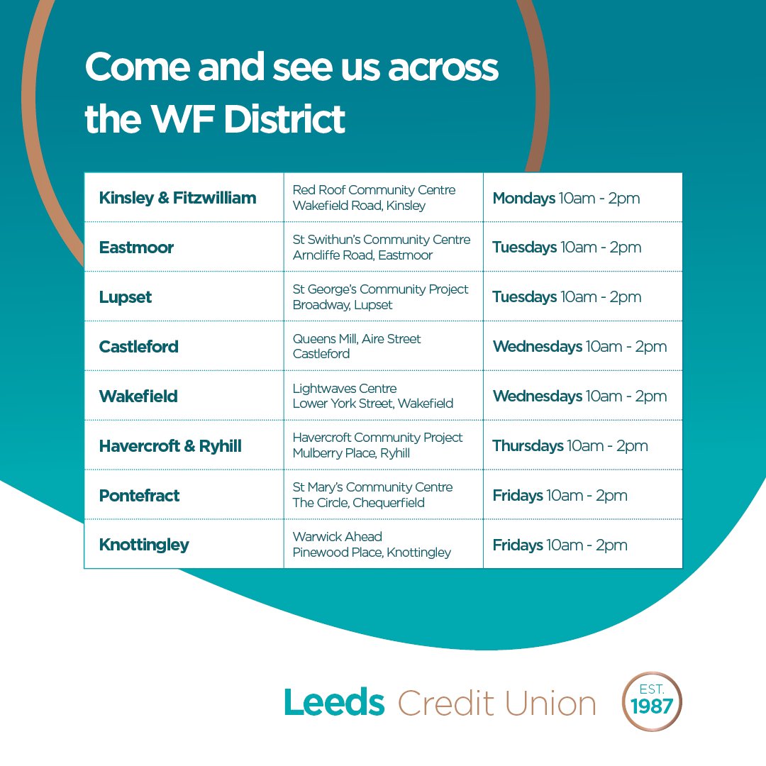 Want to find out more about the ways in which Leeds Credit Union could help you and your finances? 💷 Head on over to one of our local drop-in clinics this week - no appointments necessary! 😀 leedscreditunion.co.uk