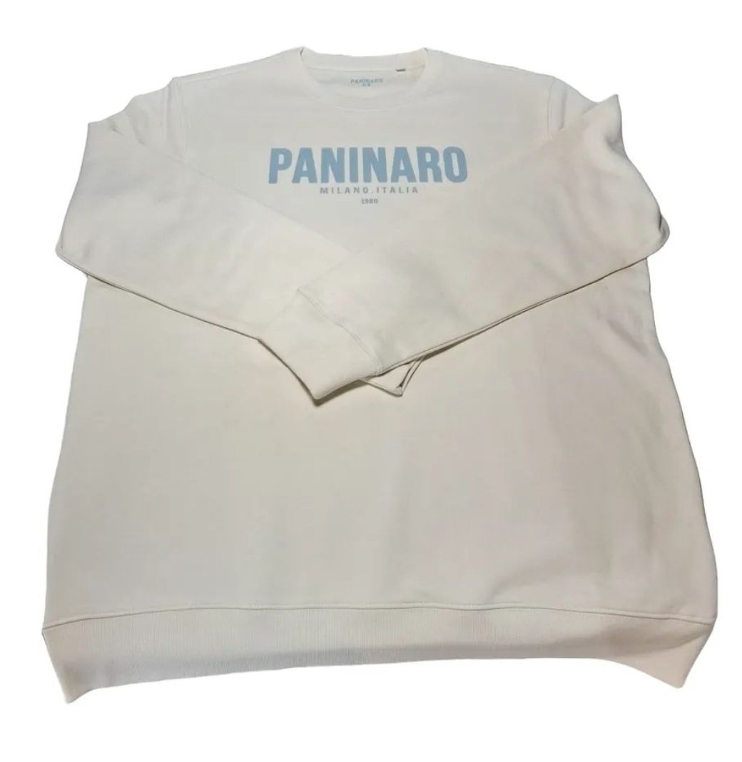 Premium Ivory Paninaro Sweatshirt with Light Blue Logo available online soon along with the Navy. 😎