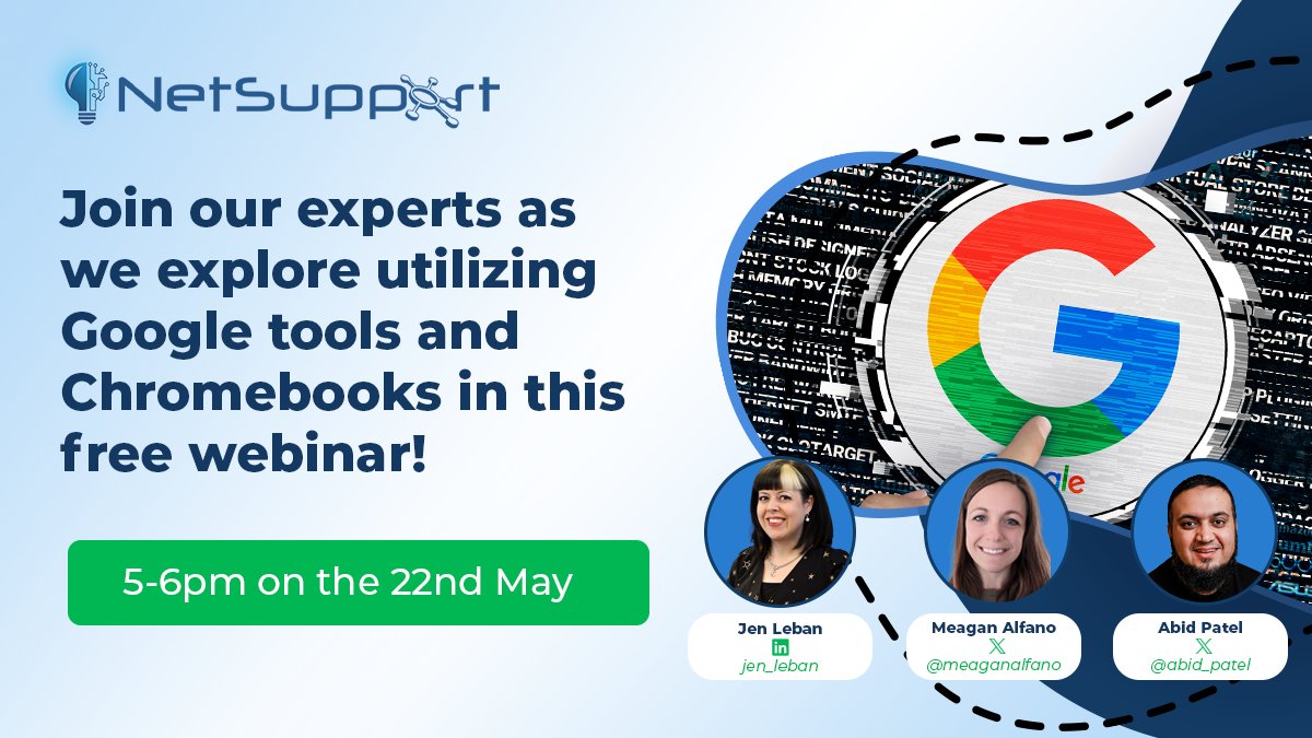 Transform your teaching: Unleash the power of Google tools and maximize your Chromebooks Are you tired of struggling to integrate technology into your teaching? Join me, alongside the awesome duo of @meaganalfano & Jen Leban, on this FREE webinar hosted by @NetSupportGroup and