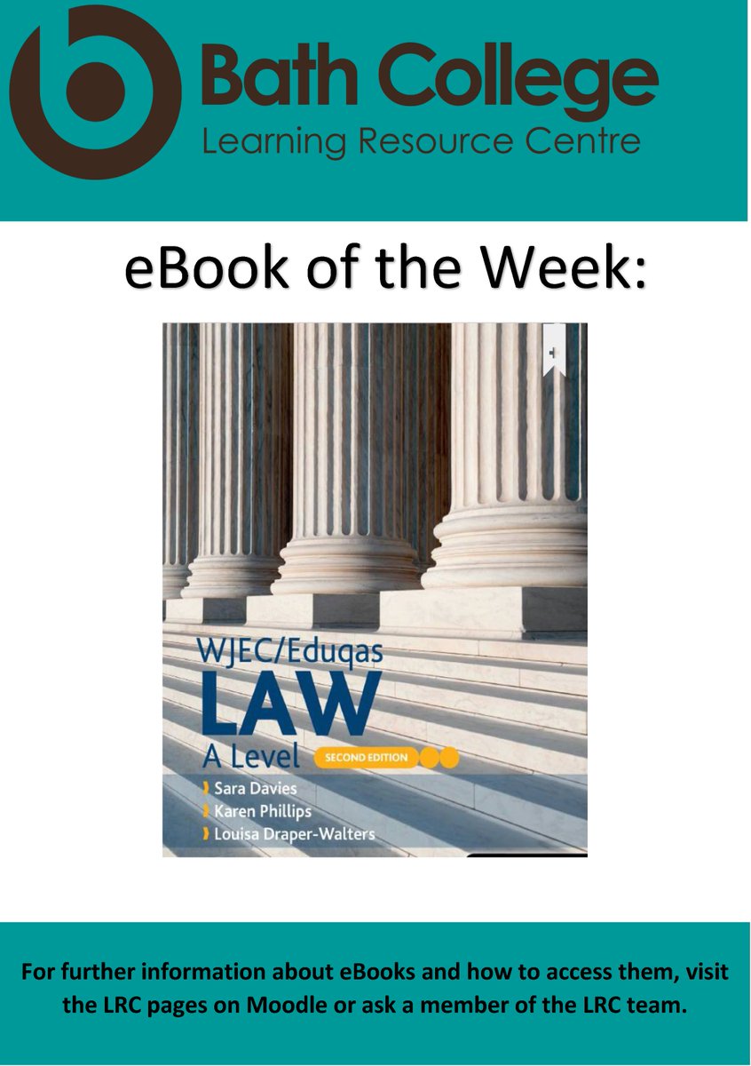 LRCBathColl's tweet photo. Good morning and welcome back to a new term! Hope you had a good Easter? Here is this Mondays eBook of the week. This time in the Law section and a textbook to help you get through your course.

#mybathcollege #law https://t.co/M3uyiq0iMU