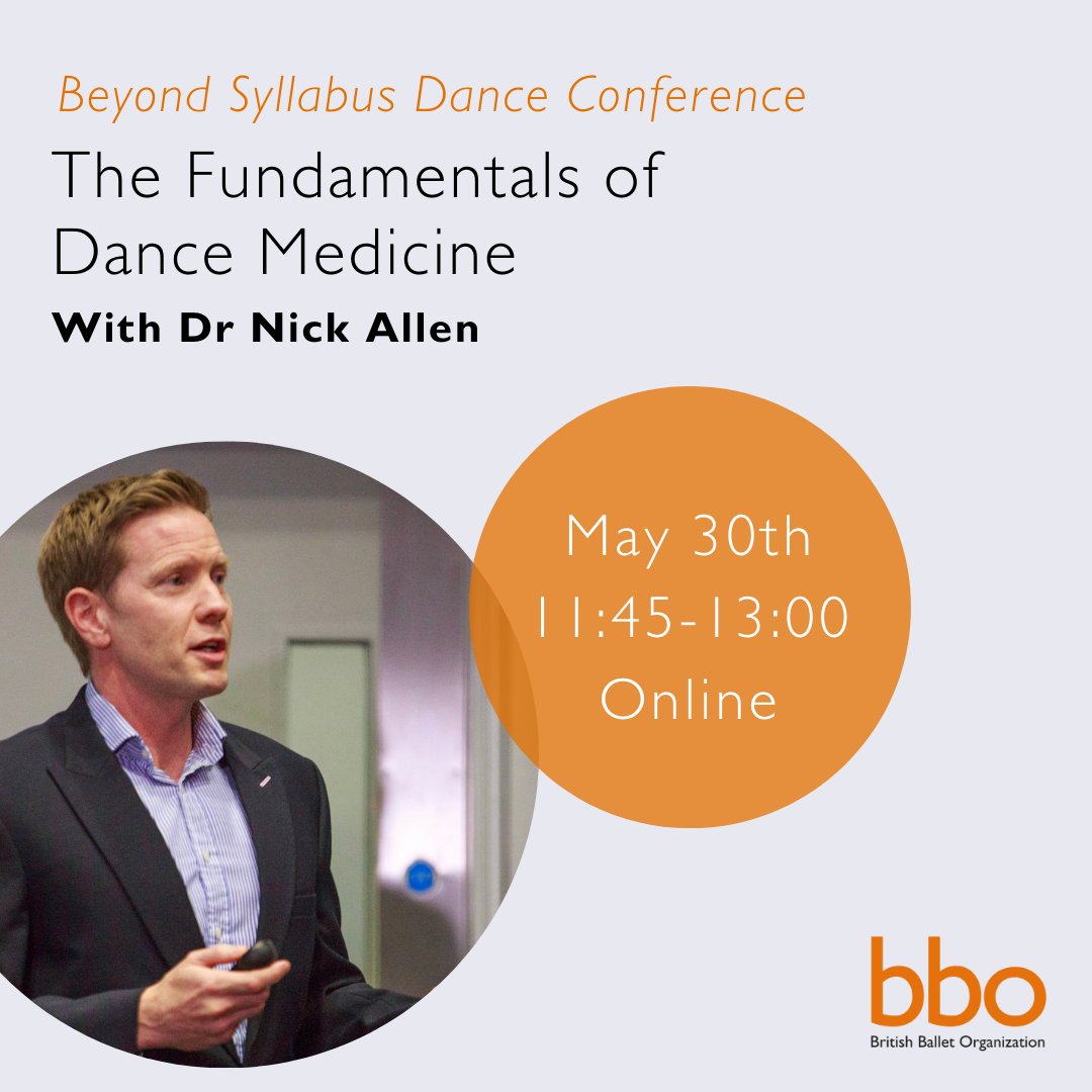 The Fundamentals of Dance Medicine with Dr Nick Allen ⏰May 30th, online Nick will be delivering a session to talk about the fundamentals of dance medicine and key areas to be aware of when considering the health and wellbeing of dancers. Register now - bbo.dance/event-details-…
