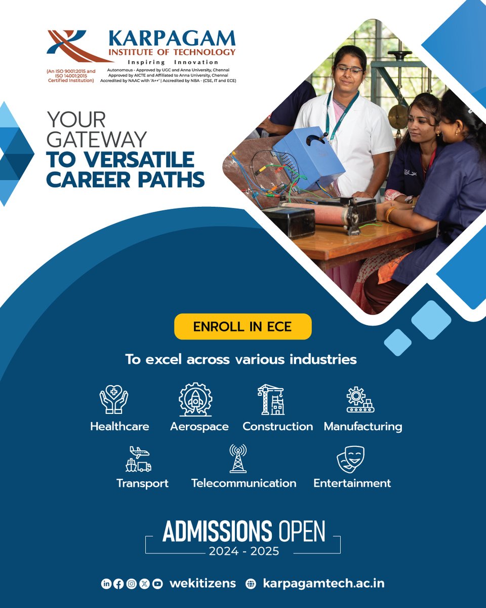 wekitizens's tweet photo. Looking for a career that opens doors across diverse industries? Enroll in ECE and unlock a world of opportunities in various industries.
#CommunicationTechnologies #InDemandSkills #UnlockYourPotential #ExcelWithECE #MyKitMyPride #ILoveKit #WeKitizens #KIT #ECE #ECEDepartment https://t.co/FB0oUr1GDv