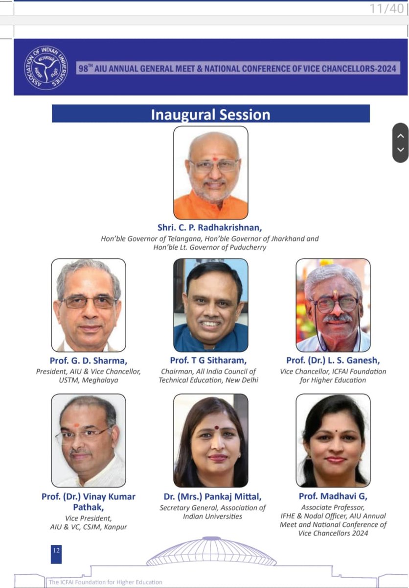 AICTE Chairman Prof. @SITHARAMtg at the ICFAI Foundation for Higher Education (Deemed to be University), Hyderabad, Telangana to attend the inaugural of 'AIU 98th Annual Meet and National Conference of Vice Chancellors’. Watch live: youtube.com/watch?v=y_QRm9…