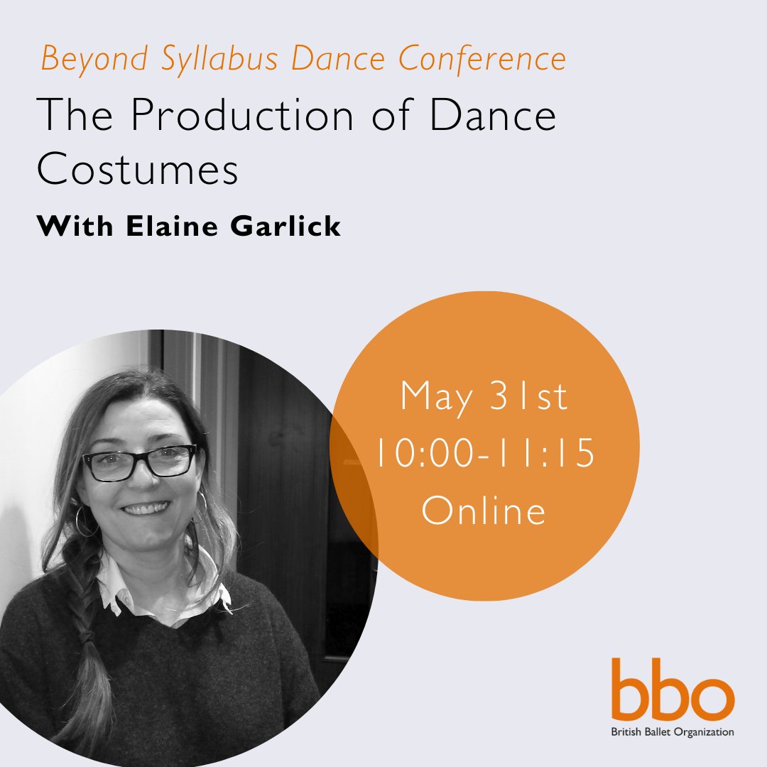 Production of Dance Costumes with Elaine Garlick ⏰May 31st, online Elaine is the Head of Costume for Birmingham Royal Ballet and has over 30 years of experience. Elaine will discuss the planning needed for the production of a new costumes. Register - bbo.dance/event-details-…