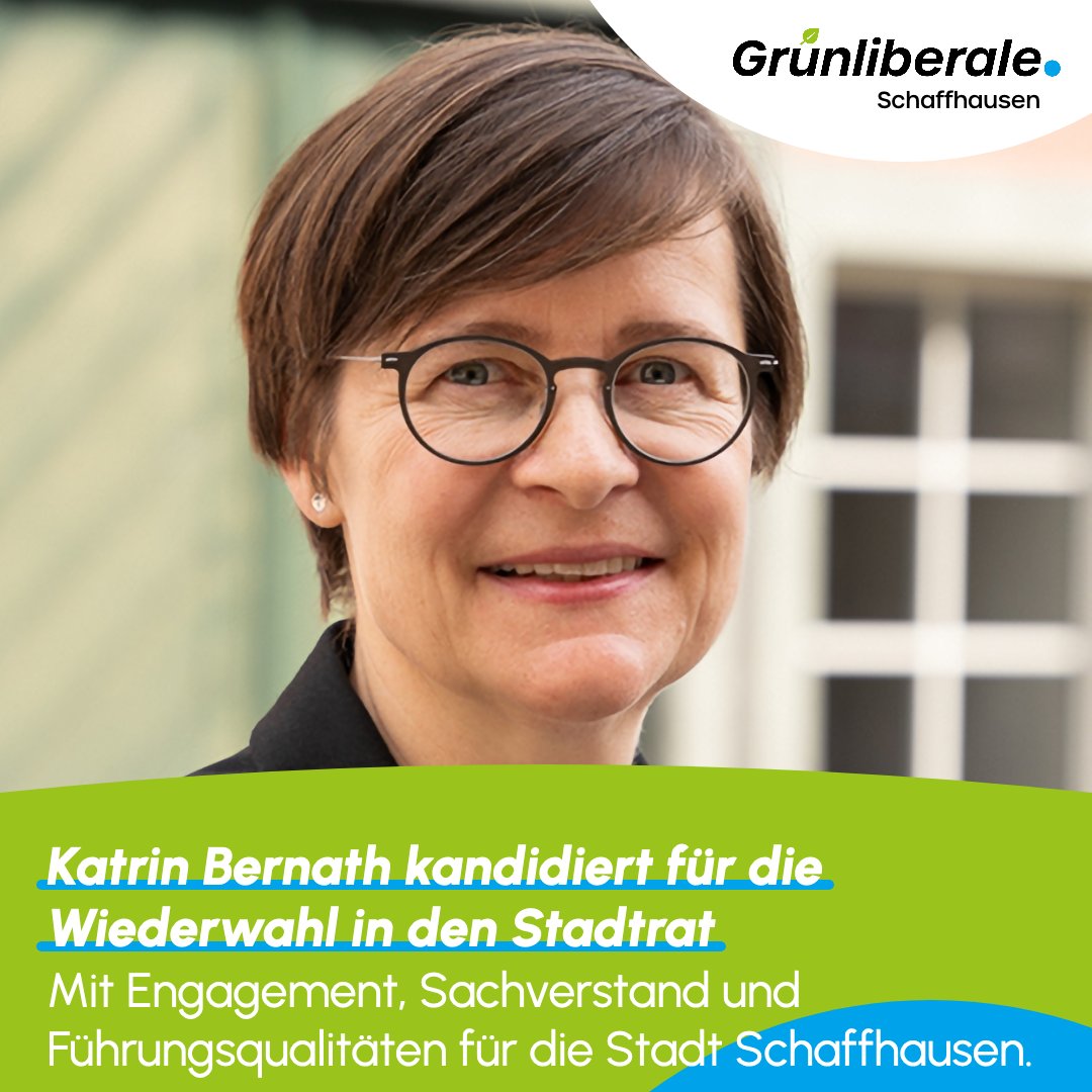 grunliberale_sh's tweet photo. Katrin Bernath kandidiert für die Wiederwahl in den #Stadtrat!

Als Baureferentin setzt sie sich mit Engagement💪, Sachverstand und Führungsqualitäten für die Stadt Schaffhausen ein.

Wir wissen: Sie ist die richtige Person für den Job. Wir freuen uns &amp; wünschen viel Erfolg! 🎉 https://t.co/Nww1JNp51P