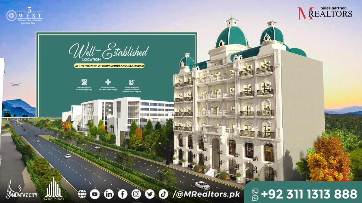 mrealtorspk's tweet photo. Exciting Urban Living at #5West in #MumtazCity! ποΈ Situated at a prime location in #Rawalpindi-#Islamabad, the project offers luxurious #apartments, shops, and modern offices. Affordable rates plus guaranteed rental income! Contact #MRealtors for details!
π +92 311 1313 888 https://t.co/EOxG21h3f2