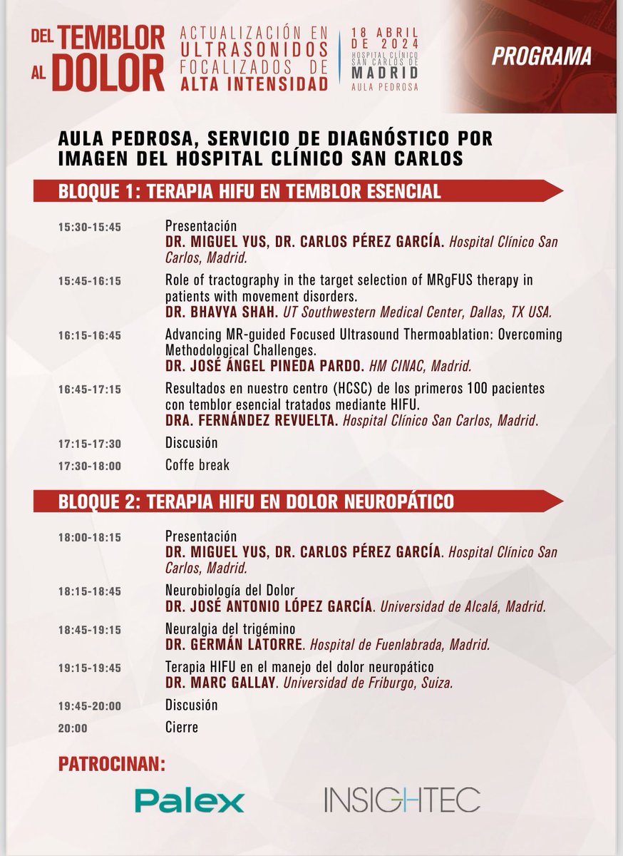 Este jueves 18 de abril a las 15:30 realizamos en el H Clínico una reunión de actualización de temas candentes del HIFU 🔥”Del Temblor al Dolor”. Tanto presencial u online. Os esperamos!!