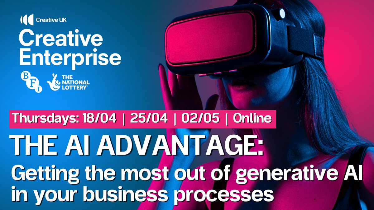 As a screen business it can be hard finding time to work on the operations side of things. Enter: @CreativeEnt_UK's AI Advantage workshops! Over three sessions explore how Generative #AI can increase the efficiency of your business ops. Starts this Thurs: hubs.ly/Q02s5LGt0