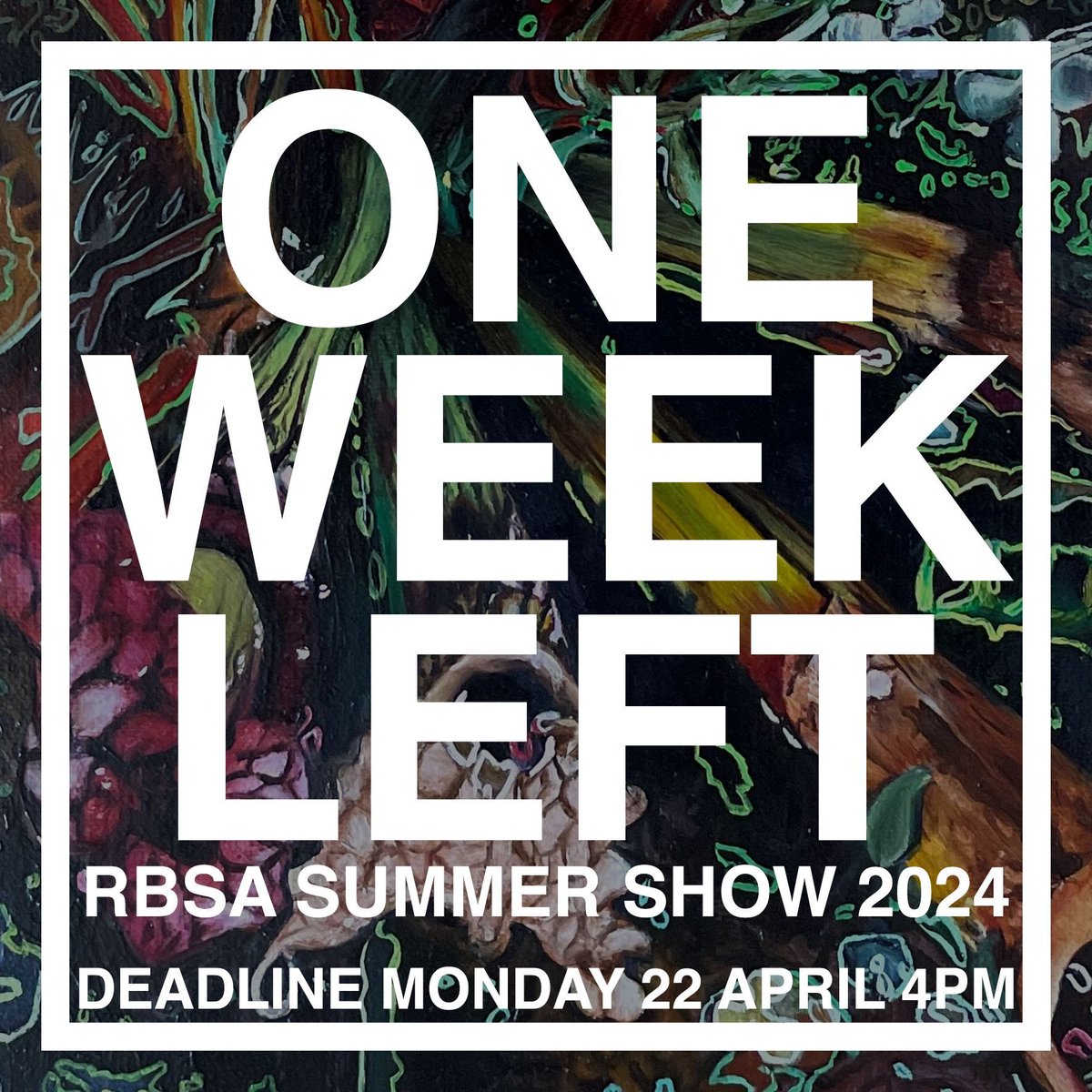 Call for entries - RBSA Summer Show 2024! There is only one week left to submit your work for the RBSA Summer Show 2024! Artists may enter up to three works created using any media, both 2D and 3D. Enter via our website bit.ly/4amCZzn Deadline is Monday 22 April.