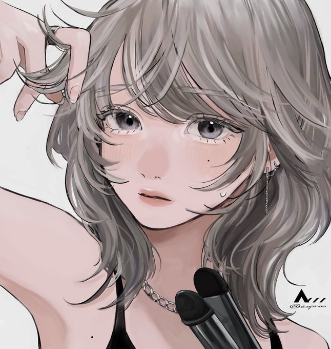 「blush hand in own hair」 illustration images(Latest)