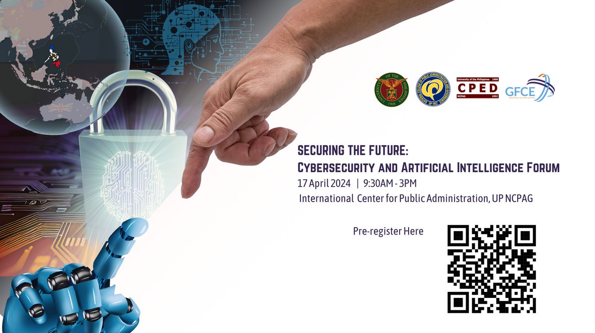 The @upncpag -CPED will conduct the “Securing the Future: Cybersecurity and Artificial Intelligence Forum” on April 17, 9:30AM-3PM. Register here: bit.ly/Cybersecuritya… 

Padayon! 
#UPPadayon 
#SDG9 #SDG16 #SDG17 

Read more here: bit.ly/4aRf7Ug