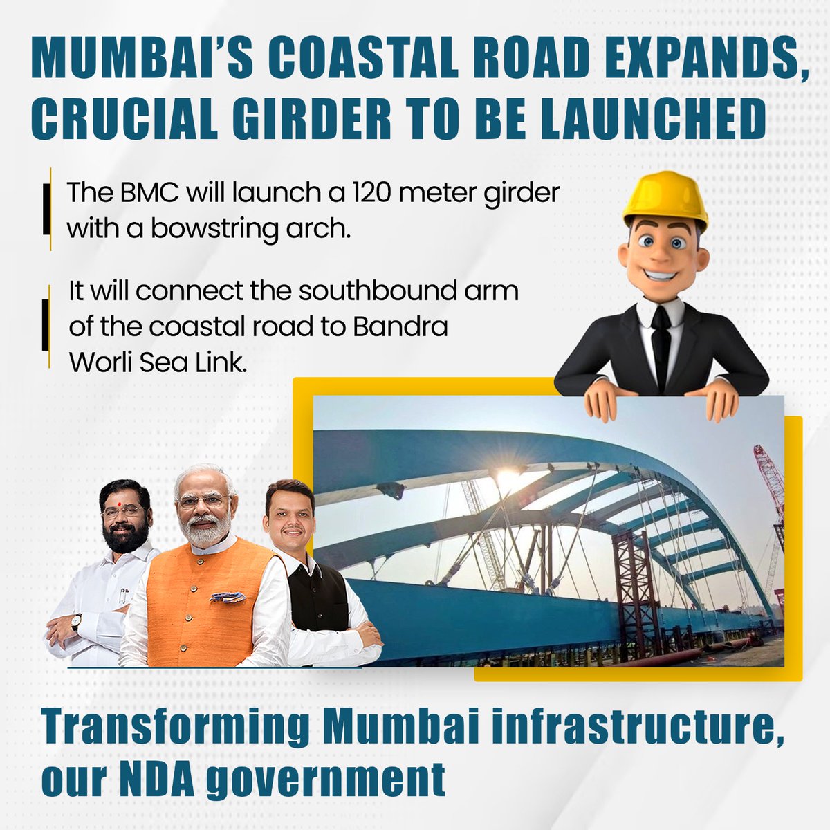 Big strides towards Mumbai's infrastructure growth! Kudos to CM Eknath Shinde and the BMC for their efforts in launching the 120-meter girder, a vital link connecting the coastal road to Bandra Worli Sea Link. This initiative will enhance travel efficiency and boost connectivity.