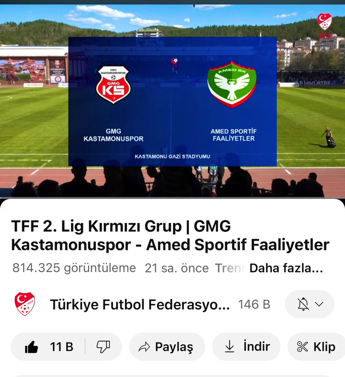 Tarihi Maç, Tarihi Yayın, Tarihi İzlenme 👉Dün TFF Youtube Kanalında yayınlanan Kastamonuspor - Amedspor maçı 800.000 bireysel görüntülenmeyi geçti. 👏👏👏 👇 youtube.com/live/O5Py1QHe5…