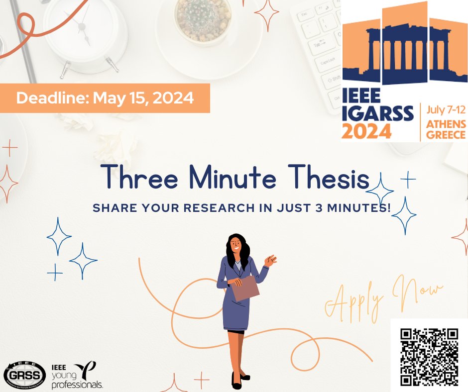 🗣️ Join us for the Three Minute Thesis (#3MT) Competition at #IGARSS2024!
👨‍🏫 Open to all students in a research-based masters or doctoral program
🕐 Deadline: May 15, 2024.
📍More info at: 2024.ieeeigarss.org/3mt.php
📧 For queries, contact: 3mt@2024.ieeeigarss.org