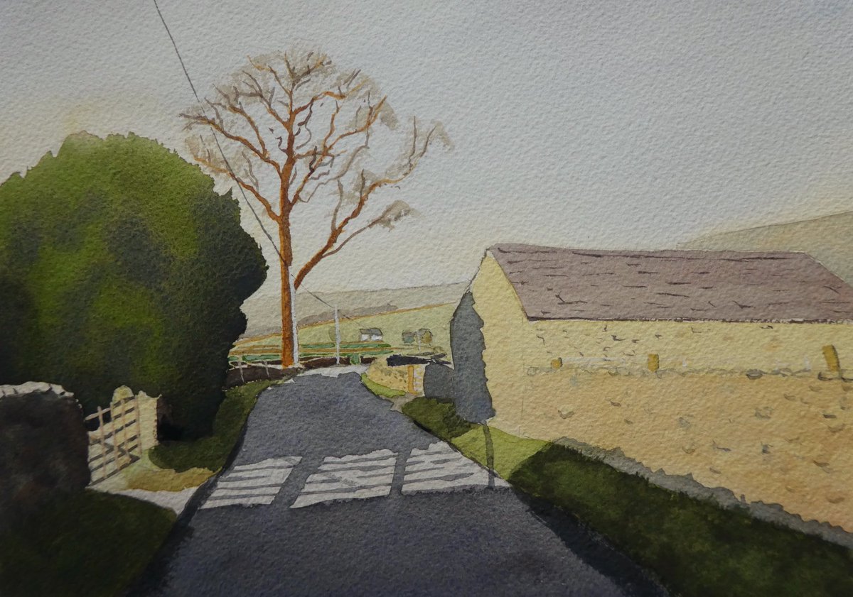 Early morning on Stainforth Lane, as seen last week, in watercolour