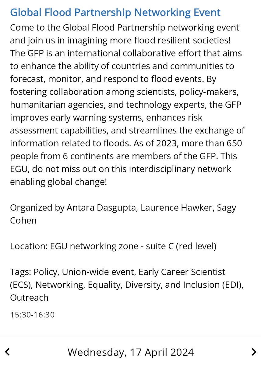 Laurence Hawker (@laurence_hawker) on Twitter photo If you're at #EGU24 and are interested in making more flood resilient societies, come along to this Global Flood Partnership networking event on Wednesday. <a href="/GlobalFloodPart/">Global Flood Partnership</a> If you're at #EGU24 and are interested in making more flood resilient societies, come along to this Global Flood Partnership networking event on Wednesday. <a href="/GlobalFloodPart/">Global Flood Partnership</a>