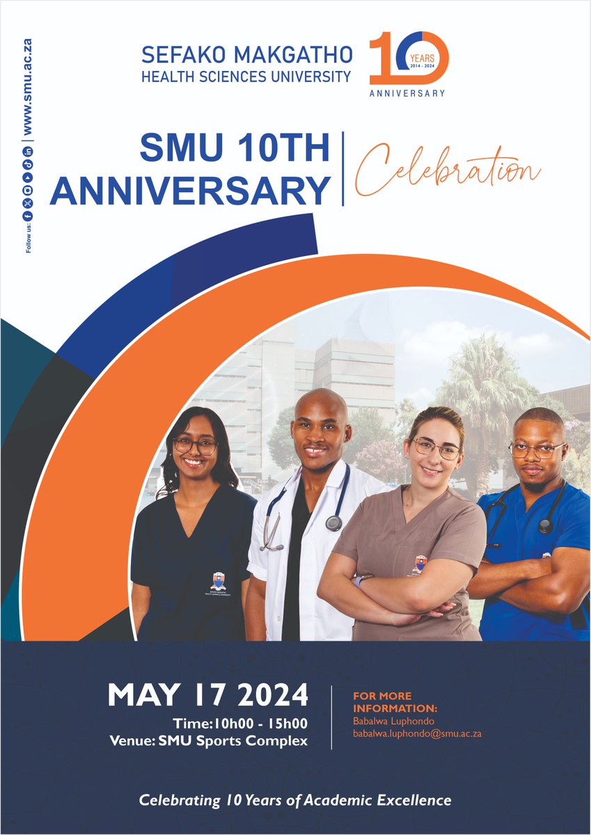 SMU 10TH ANNIVERSARY CELEBRATION | A critical aspect of the development and promotion of the Sefako Makgatho Health Sciences University brand is the celebration of our key milestones. #WeAreSMU #SMU10 #10YearsofAcademicExcellence #MyJourneyWIthSMU. @SMU_Convo2025 @SMUFM97_1