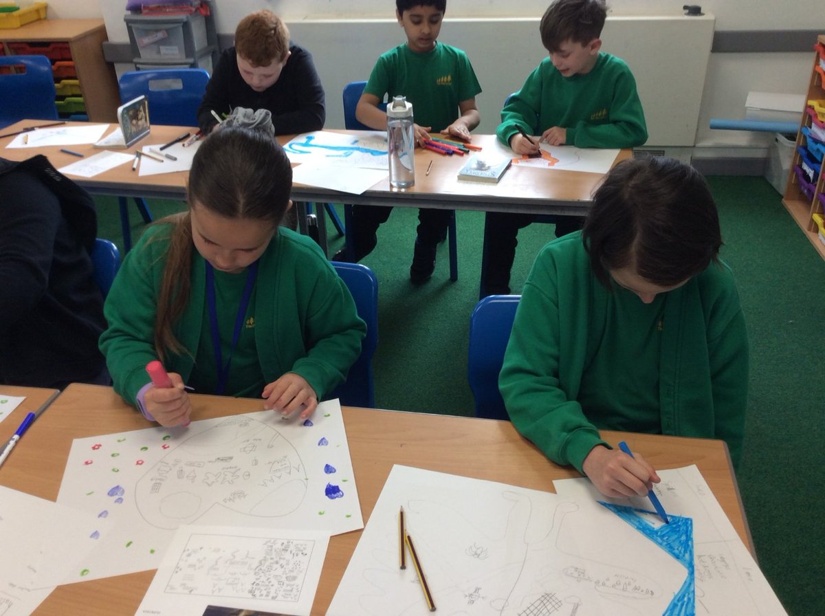 Year 3 are engrossed creating maps of their own fantasy lands. Thanks for the inspiration from Land of Roar @JennyMcLachlan1