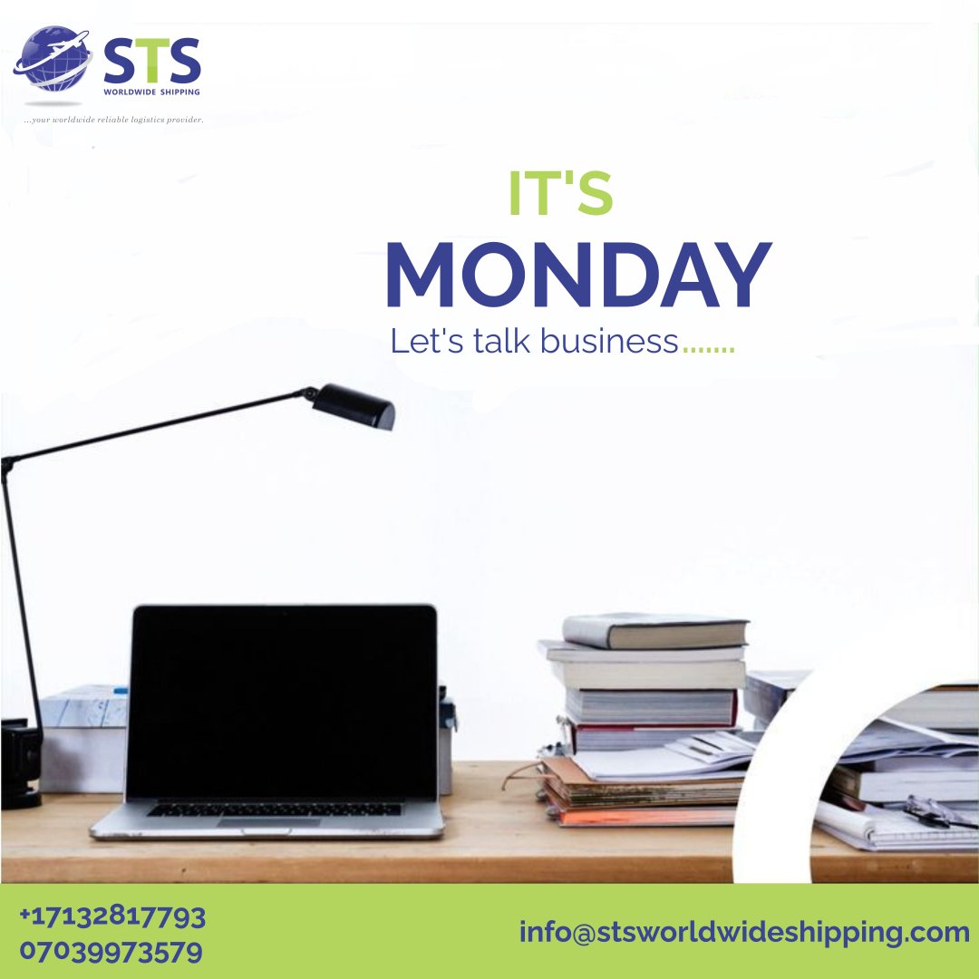 Start your Monday on a high note with us! Let's talk business. Call Us Now!
#monday #mondayvibes #logistics #freight #airfreight #seafreight #usatonigeria #uktonigeria #chinatonigeria #cargo #shippingandhandling #stsworldwideshipping #globalshipping #seamlessshipping