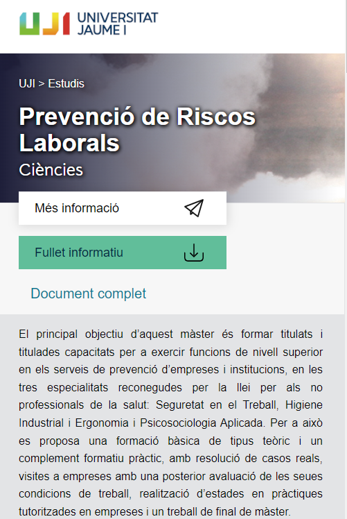 👨‍🎓#MàsterUniversitari en Prevenció de Riscos Laborals per la @UJIuniversitat 📍Preinscripció: del 18 d'abril al 19 de juny de 2024. ➕ Més informació en 👉 uji.es/estudis/base/2… #PRL #28PRL #DiaMundialSST