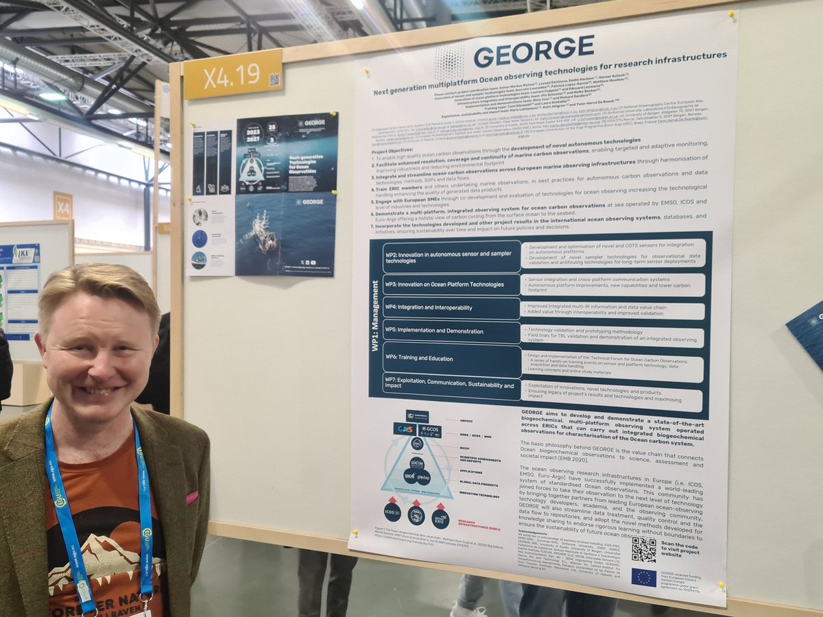 Interested in new technology for the ocean C cycle? On site at @EuroGeosciences? In hall there is a great poster on show now about the EU project George. Loads of exciting new technologies being developed and trialed on @ICOS_RI, @EMSOeu and @EuroArgoERIC platforms.