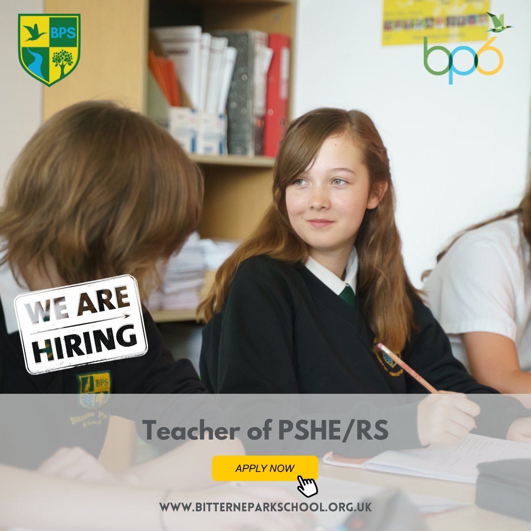 Do you know how to get the best out of students? 

We are seeking to appoint a reflective and committed teacher to join our successful PSHE/RS department from September 2024.

Find out more here - bitterneparkschool.org.uk/our-school/job…
