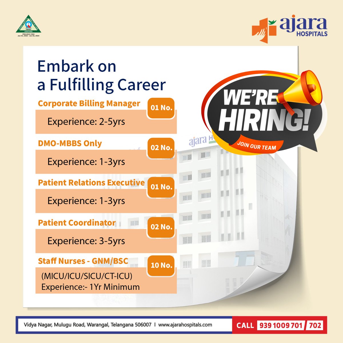 Join our team at Ajara Hospital! We're hiring for various positions

#NowHiring #JobOpening #JobOpportunity #JoinOurTeam #CareerOpportunity #JobSearch #JobPosting #Employment #HiringNow #WorkWithUs #ApplyNow #NewJob #JobVacancy #Recruitment2024 #Ajarahospital