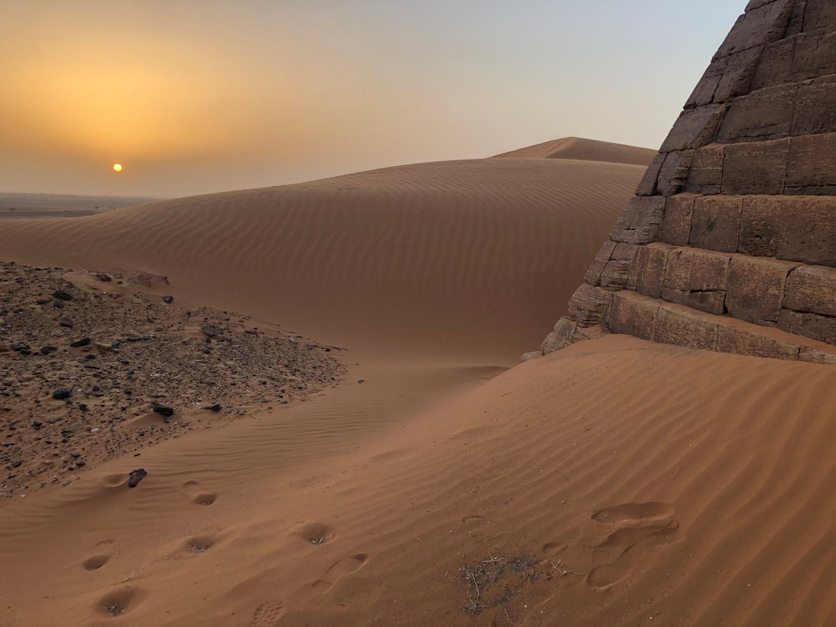 One year ago today, Sudan was plunged into a destructive war. Today, we are sharing photos that show the beauty of Sudan, taken by our colleagues before the conflict began. Here is the sun setting over the pyramids in Meroe. #KeepEyesOnSudan #SudanOneYearOn