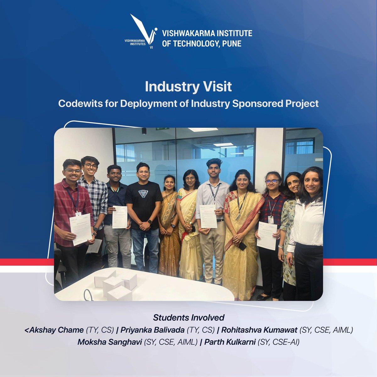vit_college's tweet image. Industry visit to Codewits.
We explored how to put our industry-sponsored project into action.

#IndustryVisit #Codewits #ProjectImplementation #IndustrySponsorship #HandsOnLearning #TeamExperience