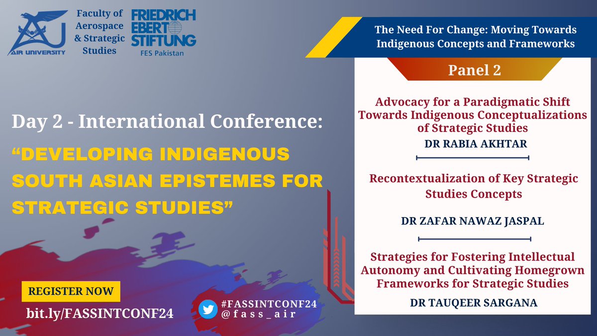 🔊📷Unveiling day 2 panel 1 speakers #FASSINTCONF24, in collaboration with
@FES_PAK: Dr. @Rabs_AA, Dr. @zafar_jaspal, & Dr. @TauqeerSargana.

REGISTER 👇
bit.ly/FASSINTCONF24 #SouthAsia
-
@adilsultan @Aiza_Aza @f_aider @Ash_Turk007 @zmzahid30 @Syed_Sabir_ @ayesha_ajm.