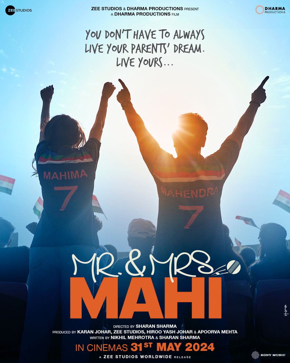 Turning dreams into reality! #MrAndMrsMahi starring #RajkummarRao and #JanhviKapoor to hit the big screens on May 31st, 2024! #KaranJohar @apoorvamehta18 @RajkummarRao #JanhviKapoor #SharanSharma #NikhilMehrotra @somenmishra0 @DharmaMovies @ZeeStudios_ @sonymusicindia