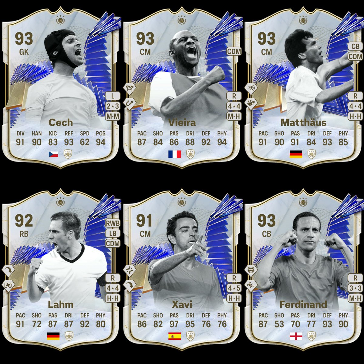 TOTY icon Inbound 🔵⚪️ Which of these are you completing? Me: Rio ✔️ Matthaus ➖ Vieira ✔️ 🙏 Cech ✔️ Lahm ❌ Xavi ❌