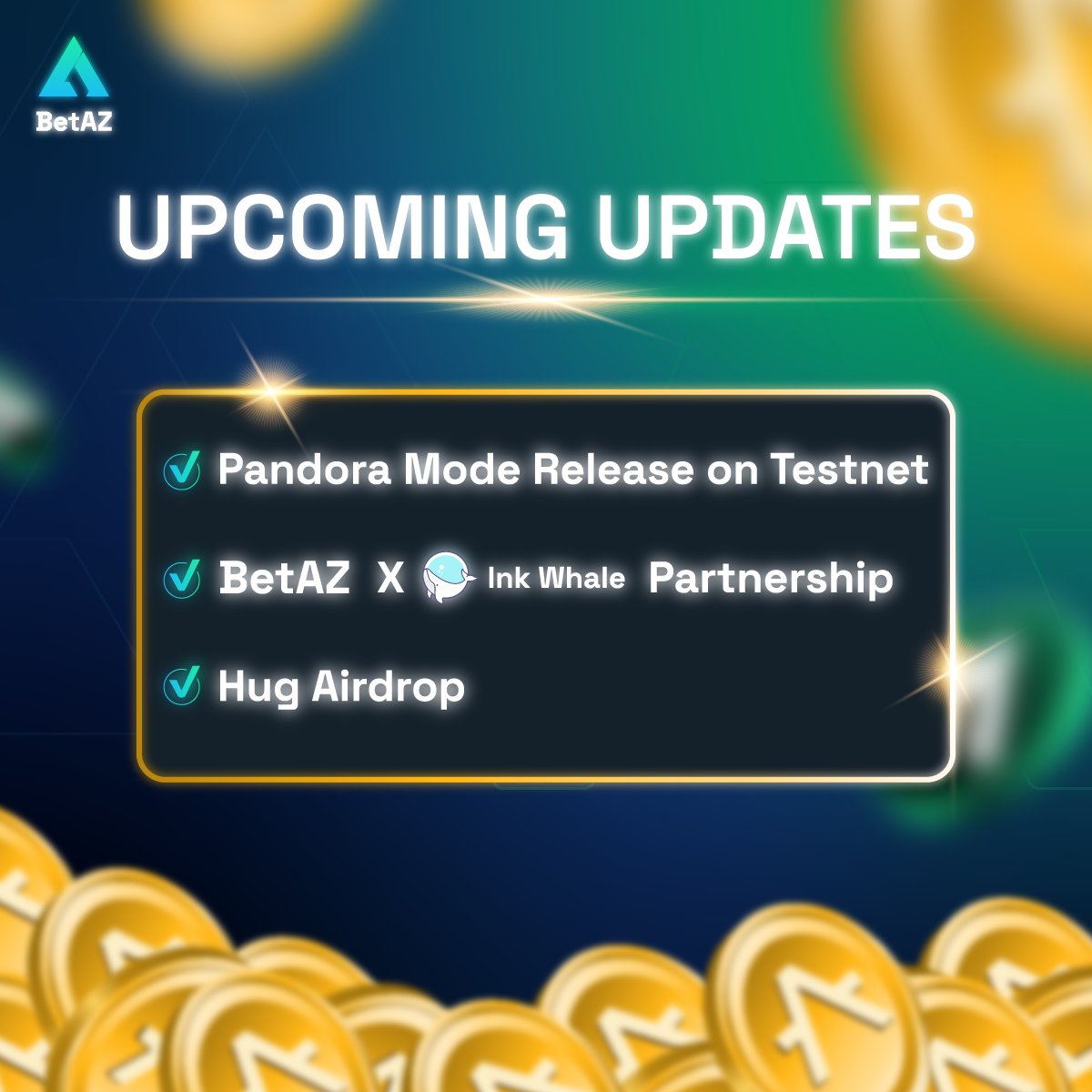 We're thrilled to announce some exciting updates coming soon! Take a look: ✅ New gameplay mode launching on Testnet: #Pandora ✅ Collaborations and partnerships with projects in the @Aleph__Zero ecosystem. Excited to welcome @inkwhale_net as our first partner! ✅ Huge Airdrop…