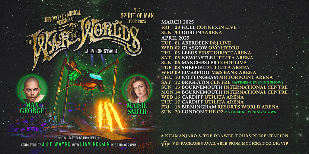 📢 CAST ANNOUNCEMENT 📢 👽 The Wanted's @MaxGeorge & ex-Eastender @maisie_smith_ are to play Parson Nathaniel & Beth in Jeff Wayne's The War of The Worlds (@twotwofficial) Get your tickets to see the show in Birmingham on 18 April 2025! 👉🏼 bit.ly/3UsnwZb