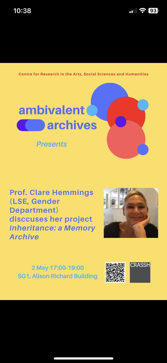 We have an incredible guest coming for our next @AmbArchNetwork session: Professor Clare Hemmings (@LSEGenderTweet) is coming to discuss her new project Inheritance: A Memory Archive. Hope you can join us on May 2nd, from 5-7 pm. Venue details in the poster!