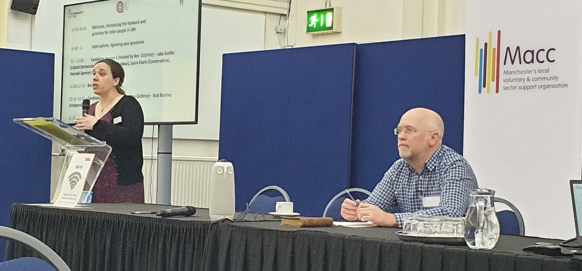 Macc team are helping out at @GMOPN1 Mayoral Hustings event this morning. Very glad to have @bengilchrist chairing the session. #GMOPNHustings