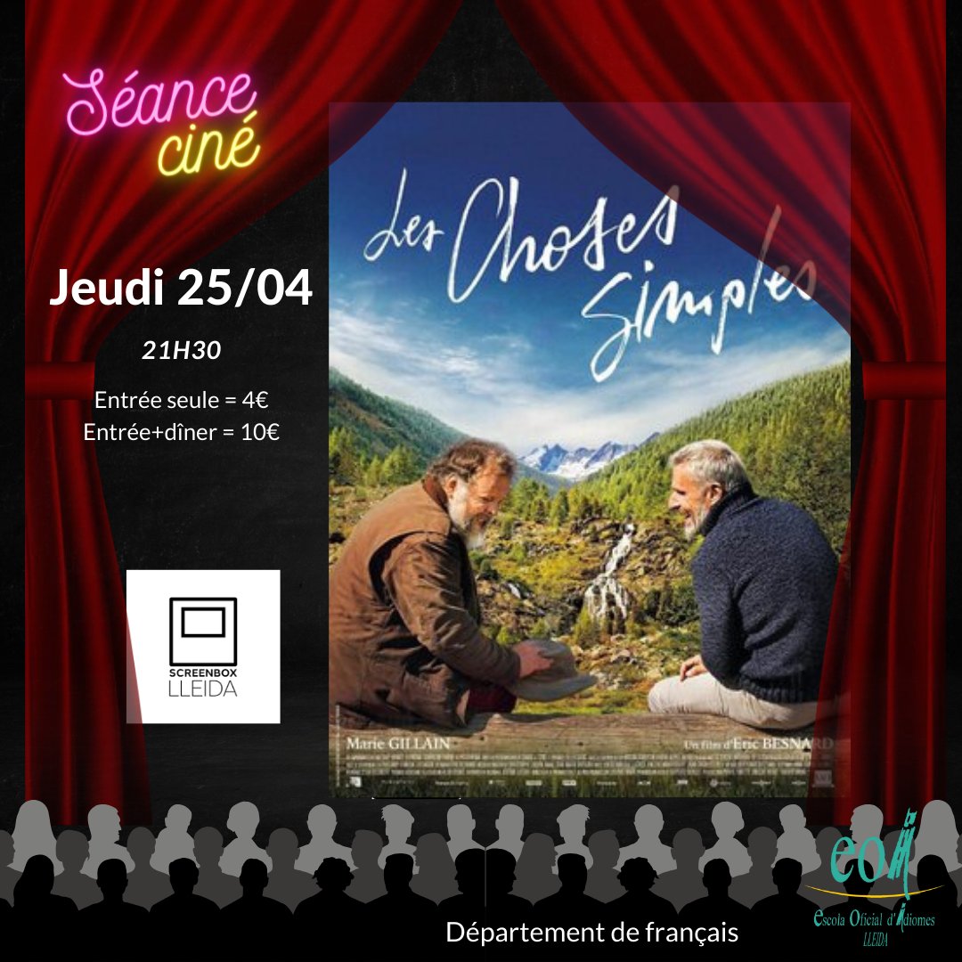 Séance ciné
Allez, on y retourne! Venez voir Les choses simples et découvrir les magnifiques paysages savoyards! Ce sera le jeudi 25 avril à 21h30, au Screenbox bien sûr. Inscrivez-vous auprès de votre prof.