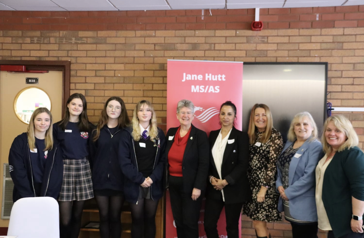 Our @stcyres6th Year 12 pupils, Ellie and Chloe P, really enjoyed @JaneHutt's annual Spring Breakfast which included a discussion on tackling violence against women and girls. 💪👏🙌 #stcyreschat #futureleaders #amazingstudents #proudteachers