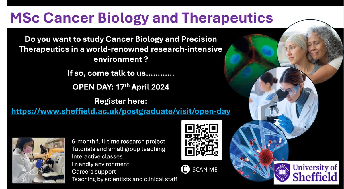 Please RT: Come join us in Sheffield: MSc Cancer Biology and Therapeutics!